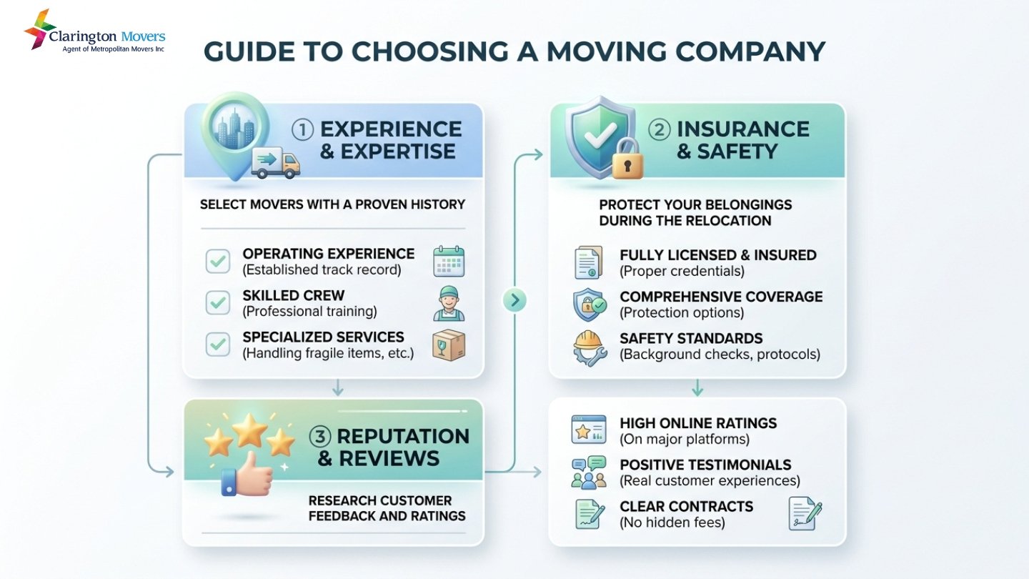 Checklist of tips for selecting trusted Newcastle Village movers from Oshawa including experience, insurance, and reviews