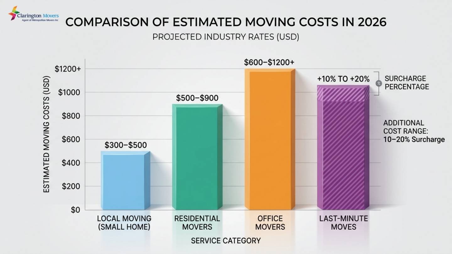 Bar graph showing average moving costs from Clarington to Courtice in 2026
