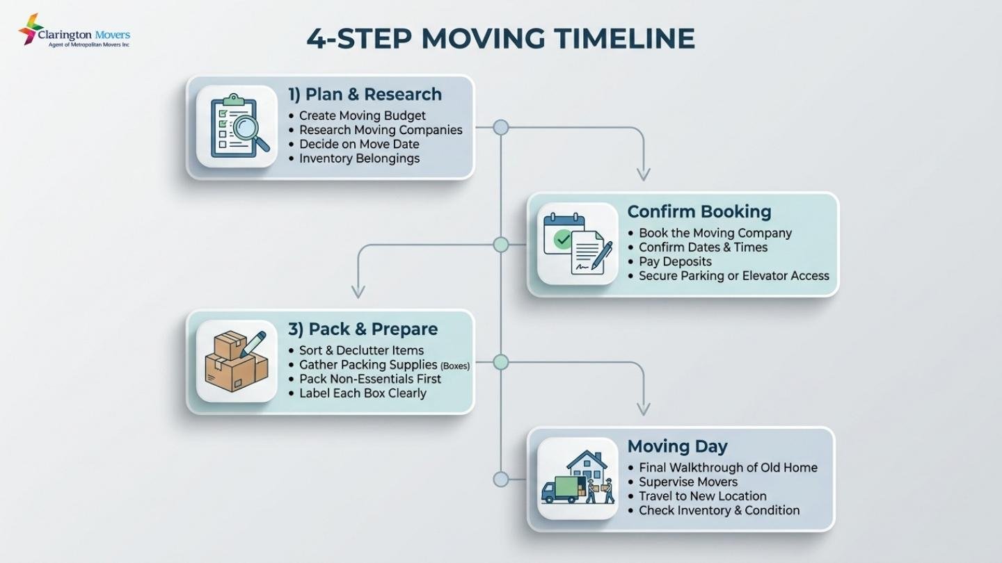 Step-by-step moving timeline for relocating from Clarington to Courtice