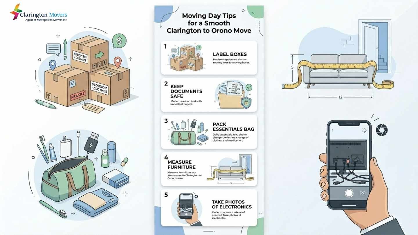Moving day tips infographic for Clarington to Orono relocation
